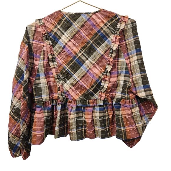 Veronica Beard peplum cotton pink plaid blouse size 8 - Picture 5 of 7